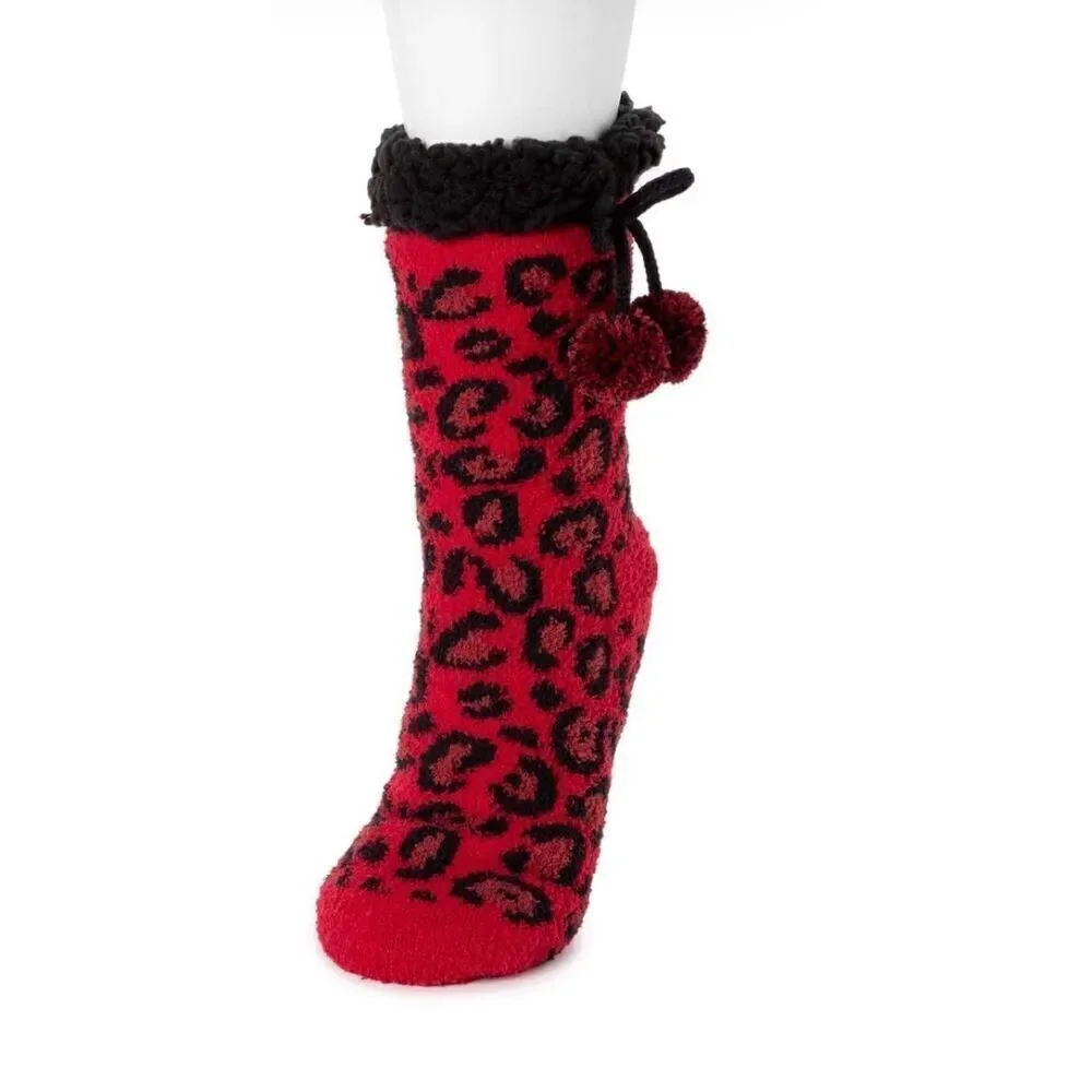 2x betsey johnson footie & calf cabin fur slipper socks nwt s/m leopard print